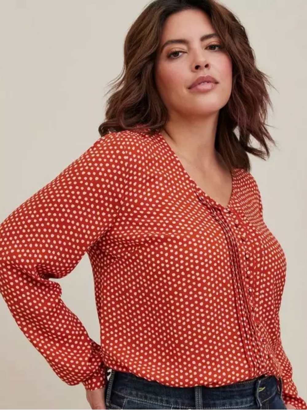 Torrid Georgette Rust Polka Dot V-Neck Blouse Size Torrid 4